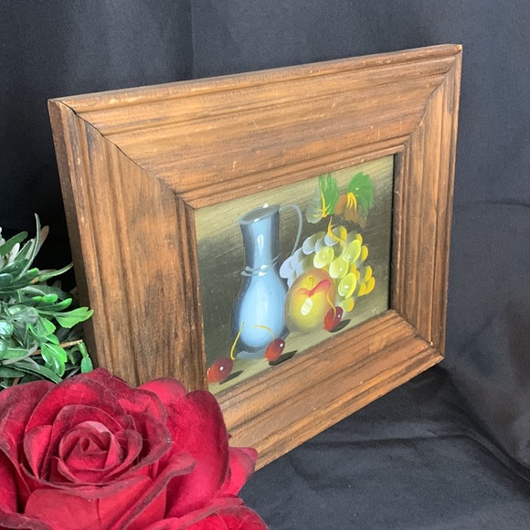 Vintage acrylic / oil painting - fruit and pitcher on wood - Picture 3 of 9